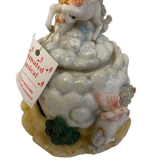 Vintage Pegasus Unicorn Animated Musical Figurine Wind-Up Music Box Ceramic & - Picture 8 of 12